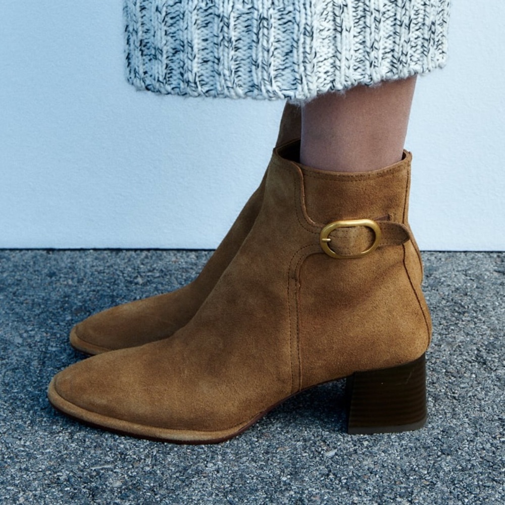 Zara Block Heel Suede Ankle Boots